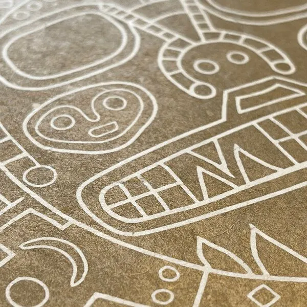 Veskor Cassiopeia Veskor Cassiopeia TIKI VIRACOCHA Heilige Geometrie Linoldruck | 22 × 22 cm | Gold auf Naturweiß – Produktbild 2 von 4