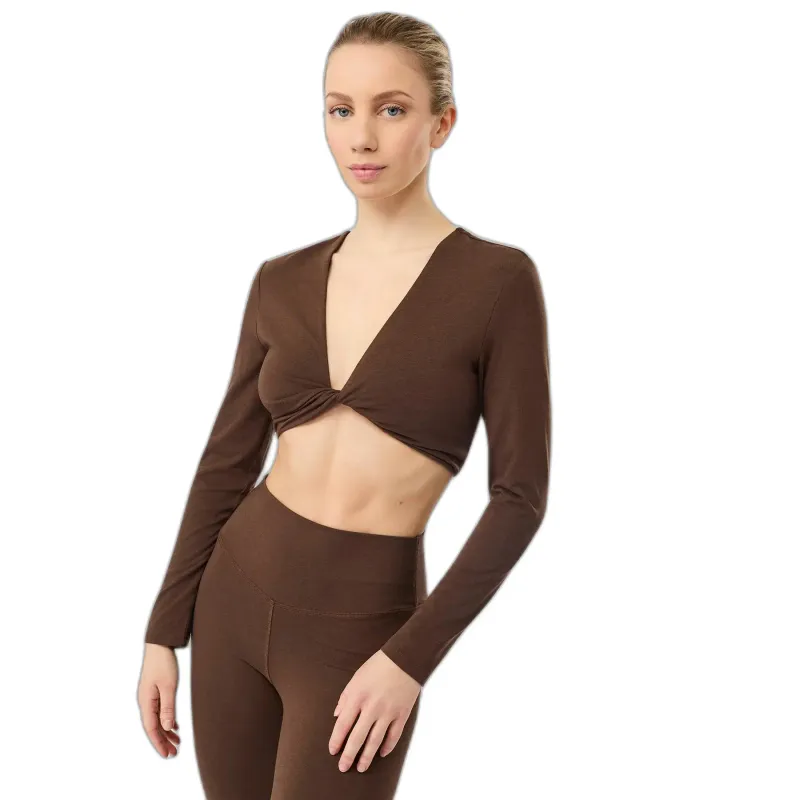 mandala Damen Langarm-T-Shirt mit gedrehtem Vorderteil Mandala, Marron, – Produktbild 1 von 1