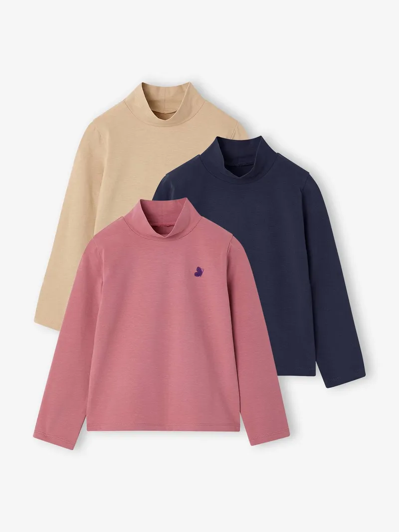 Vertbaudet 3er-Pack Unterziehshirts mit Stehkragen Mädchen BASIC, Malve, – Produktbild 1 von 3