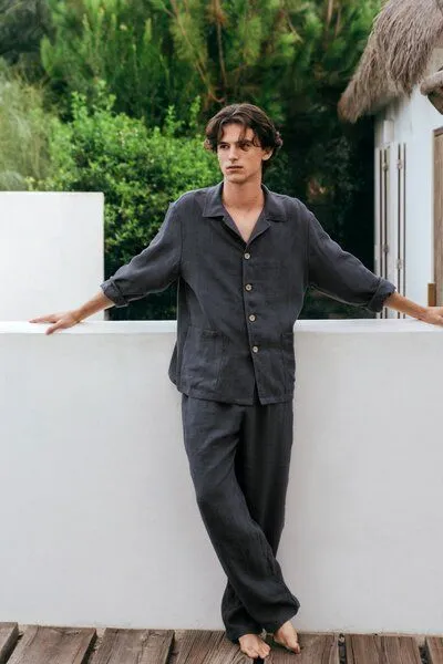 AmourLinen AmourLinen Leinen loungewear set OLIVER, Charcoal, – Produktbild 1 von 3