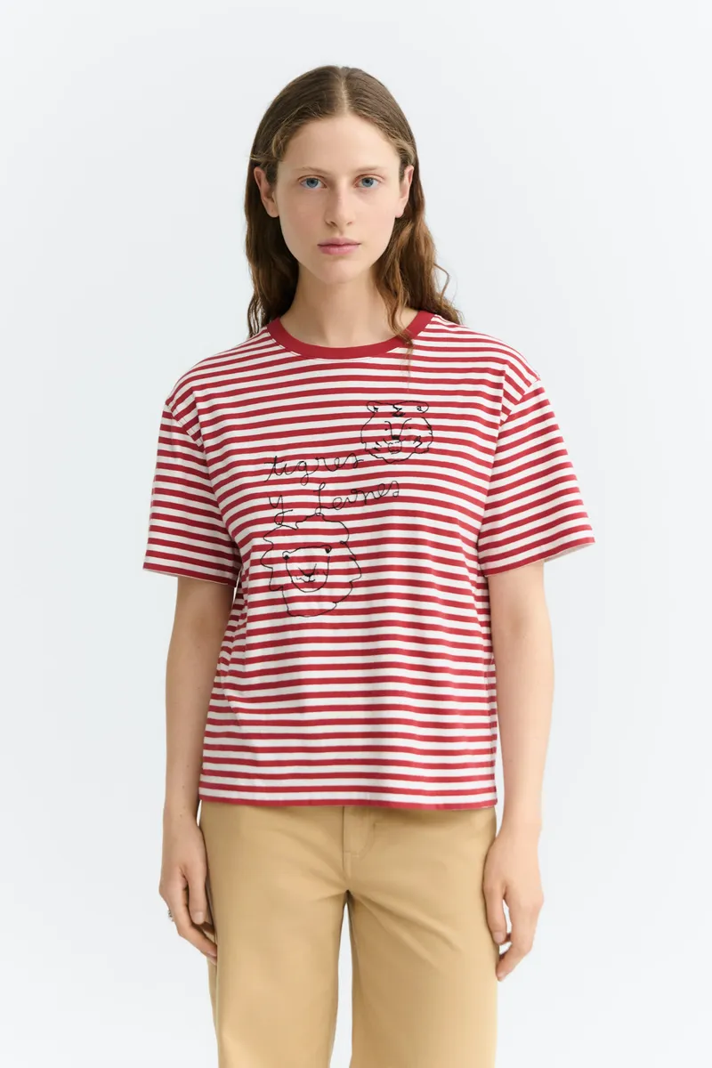 thinking mu Thinking MU Damen vegan T-Shirt Lucia Bestickte Tiger Und Löwen Rote Streifen, Rot, – Produktbild 2 von 2