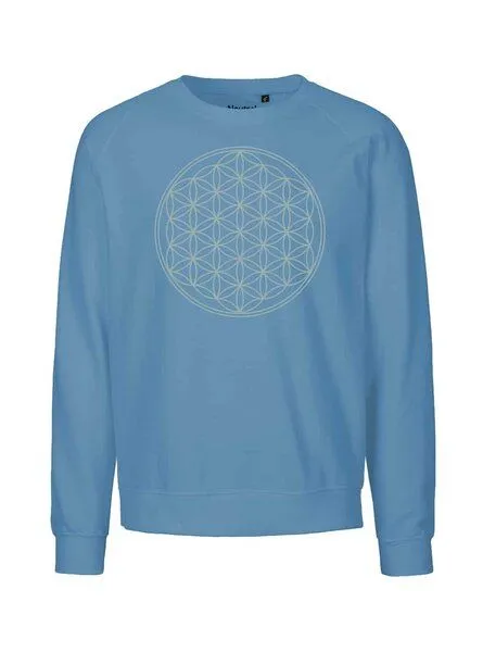 Peaces.bio - handbedruckte Biomode Peaces.bio - handbedruckte Biomode Bio Damen Sweatshirt Loose Fit Die Blume des Lebens, Blaugrün, – Produktbild 1 von 2