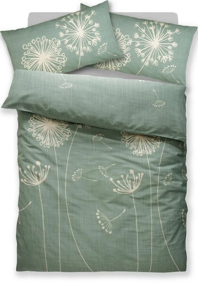 OTTO home Bettwäsche SOUCY in vier Qualitäten erhältlich, Leinenstruktur, Satin, 2 teilig, 100% Baumwolle, auch PREMIUM Qualitäten Renforcé-Tencel & Satin TC300, Grün, – Produktbild 3 von 6