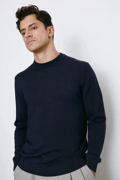 Unfeigned Unfeigned - Pullover Crewneck Merino Knit, Blau (dark navy), – Produktbild 3 von 4
