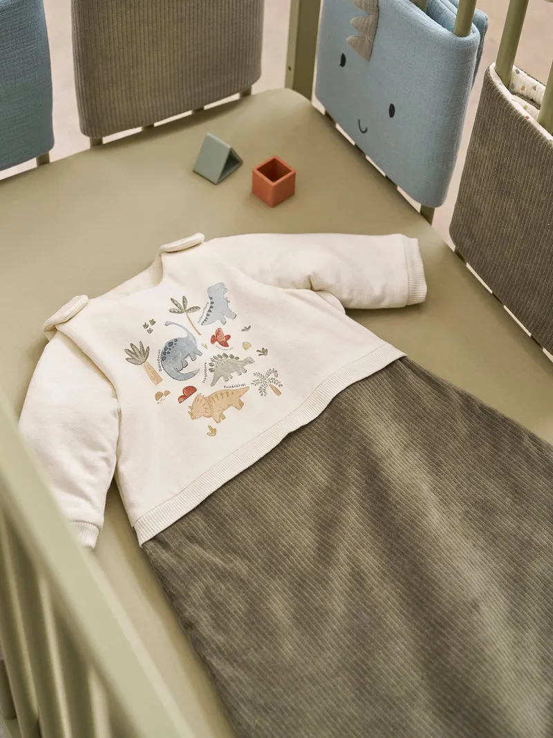 Vertbaudet Baby Winterschlafsack MINISAURUS mit abnehmbaren Ärmeln TOG 3, Olivgrün, – Produktbild 2 von 4