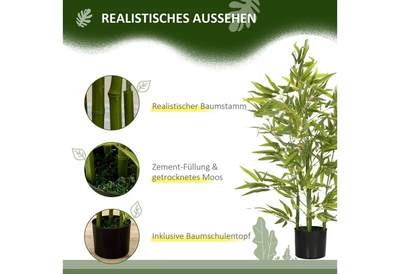 HOMCOM Kunstpflanze Künstliche Pflanzen wie echt, Kunstbambus im Topf Bambus, HOMCOM, Höhe 90 cm, Deko für Wohnzimmer, Schlafzimmer, Garten, Grün, – Produktbild 4 von 4