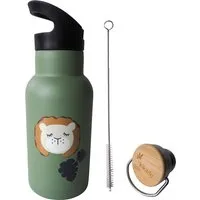 Kikadu Kinder Edelstahl Trinkflasche Löwe olive Maße 20 x 7 cm, 350 ml – Produktbild 1 von 1
