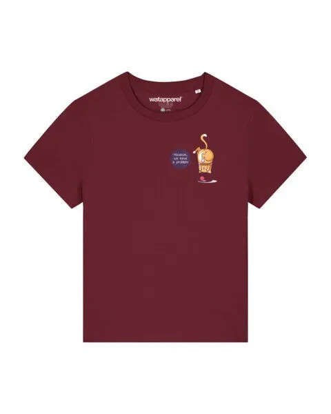watapparel watapparel T-Shirt Frauen Funny Cat, Burgundy, – Produktbild 1 von 3