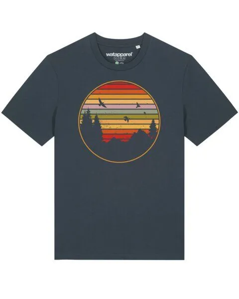 watapparel watapparel T-Shirt Sunset Berge & Tannen, India ink grey, – Produktbild 1 von 4