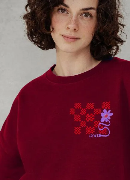 Kultgut Kultgut Artdesign - Biofair- Pulloversweater im Boxistyle / Love is a Battery, Dunkelrot, – Produktbild 1 von 4