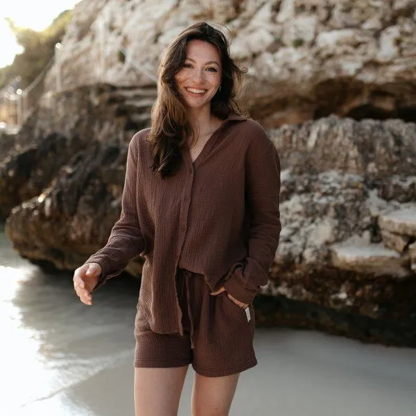 NORDLICHT NORDLICHT Damen Musselin Bluse aus 100% Bio-Baumwolle FENJA, Braun, – Produktbild 2 von 4