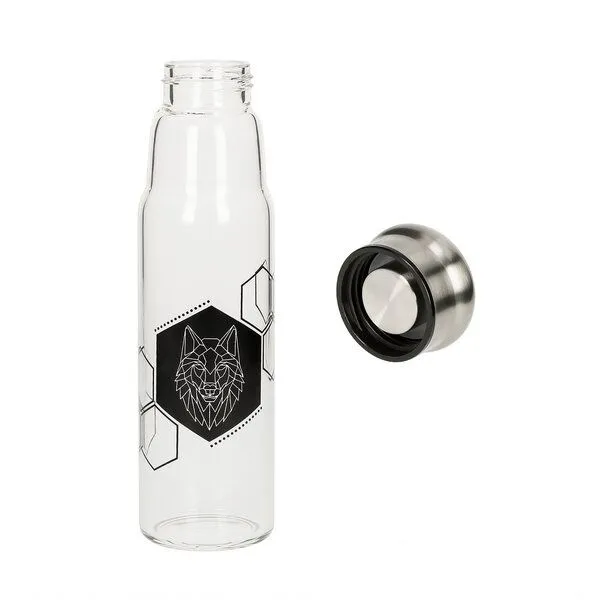 elasto elasto Glasflasche 0,55 Liter Trinkflasche Borosilikatglas mit Neoprentasche, Geometric-wolf, – Produktbild 3 von 4
