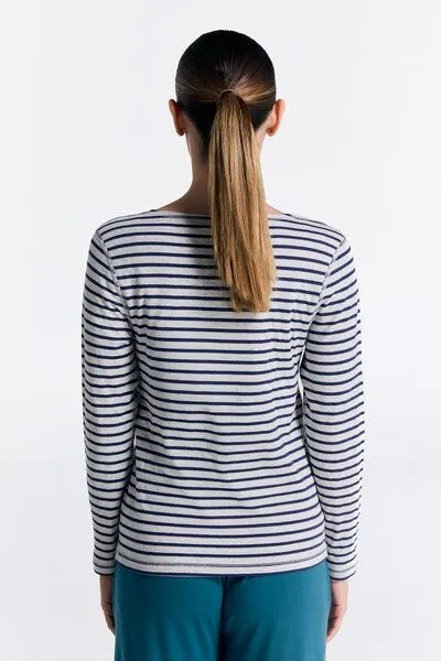 Leela Cotton Leela Cotton Damen Wendelangarmshirt, Marineblau/beige, – Produktbild 3 von 4