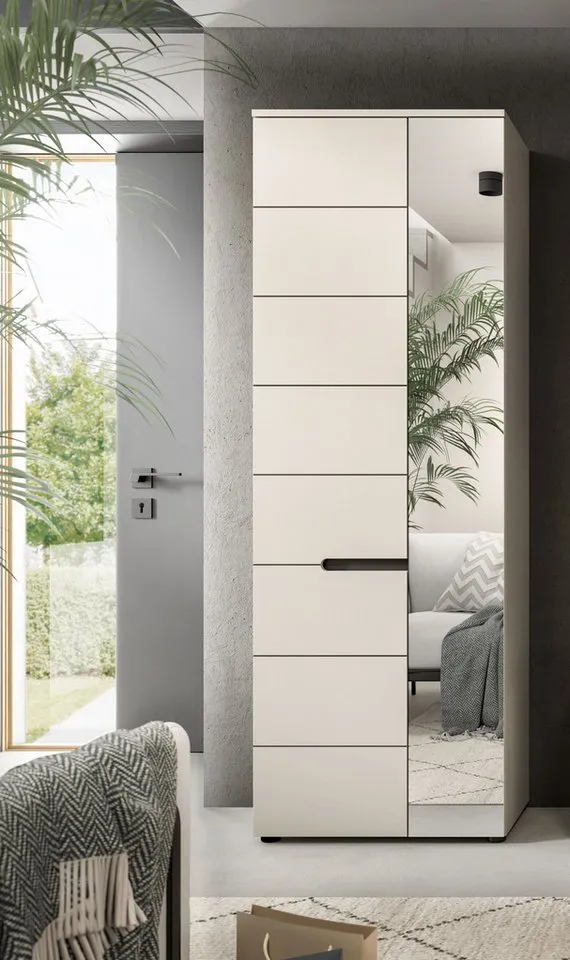 Home affaire Garderobenschrank REHAT, TOPSELLER!, Höhe 190cm, 2 Türen, 6 Fächer, 1 Kleiderstange (1-St., in verschiedenen Farben erhältlich) Garderobe, Flurschrank, Dielenschrank, Kleiderschrank, Garderobenmöbel, Beige, – Produktbild 3 von 5