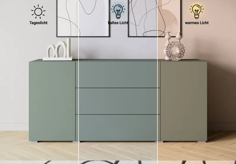 Home affaire Sideboard BERLIN, Moderne grifflose Kommode Breite 150 cm, 4 Schubkästen/ 2 Türen, Grün, – Produktbild 1 von 6