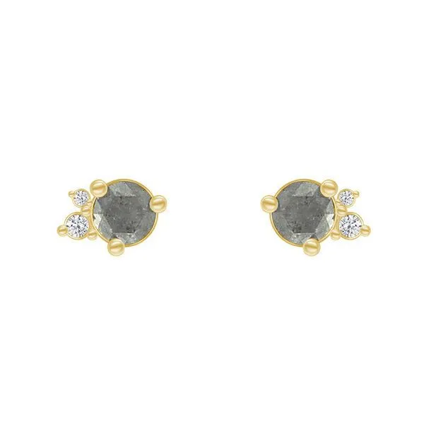Eppi Eppi Goldene Cluster-Ohrringe mit Salt and Pepper Diamant Meave, Gelb, – Produktbild 1 von 4