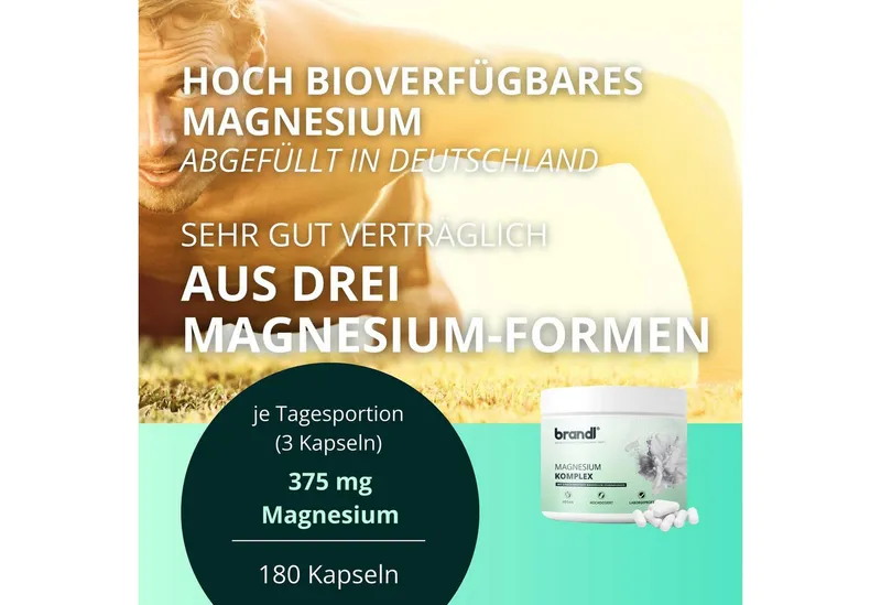 Brandl Nutrition Brandl Nutrition Magnesium-Komplex aus Citrat, Malat & Bisglycinat - ideal für Sportler Kapseln, Hochdosierte Kapseln mit 375 mg, unabhängig laborgeprüft – Produktbild 1 von 5