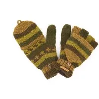 short'n'pietz short'n'pietz Schurwollhandschuhe, handgestrickt, bunt gemustert, Olivegrün-beige, – Produktbild 1 von 1