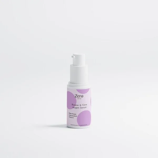 Zero Skin Zero Skin Renew & Glow Augen Serum- 15 ml -Sanftes Augenserum mit Bidens Pilosa – natürliche Retinol-Alternative gegen feine Linien, intensiv hydratisierend mit Hyaluron, Bio-Aloe Vera & Sodium PCA, pflegend mit Jojoba- & Rizinusöl + Vitamin C & E – Produktbild 1 von 4