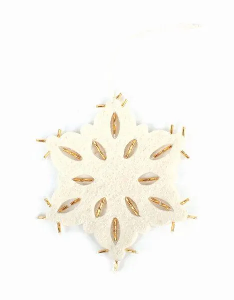 El Puente El Puente Deko-Anhänger "Schneeflocke" | Fair Trade & Handmade aus Nepal, Gold,weiß, – Produktbild 1 von 1