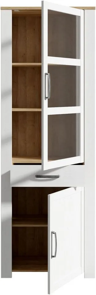FORTE Highboard Bohol, Vitrine, 1 Glastüre,1 SK, 1 Türe, B/H/T 71,7/205,4/42 cm Beleuchtung optional bestellbar, Weiß, – Produktbild 4 von 4
