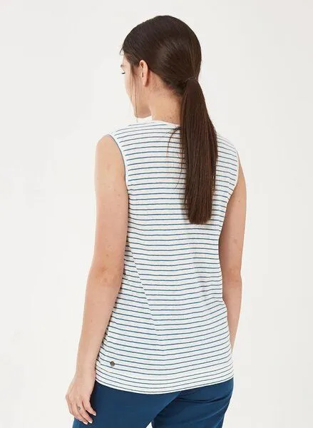 ORGANICATION ORGANICATION Top aus Leinen-Mix mit garngefärbtem Ringel-Dessin, White/ocean, – Produktbild 4 von 4