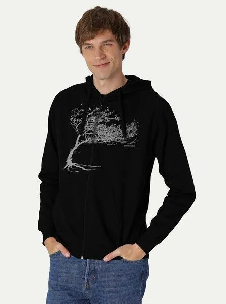 Peaces.bio - handbedruckte Biomode Peaces.bio - handbedruckte Biomode Bio Herren-Zip-Hoodie Windy Tree, Schwarz, – Produktbild 3 von 3