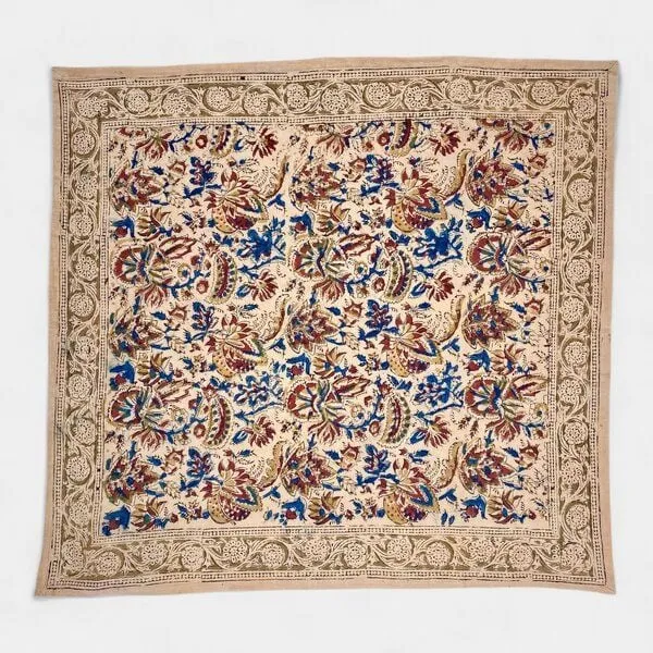 Der Lindwurm Der Lindwurm Kalamkari- Tuch (55x55 cm), Handdruck mit Pflanzenfarben, Blau/rot/beigen, – Produktbild 1 von 2