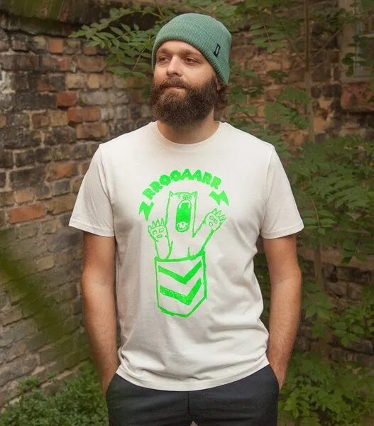 päfjes päfjes Bärta Brüllbärin - Fair Wear Männer Bio T-Shirt - Natur, Grün, – Produktbild 1 von 4