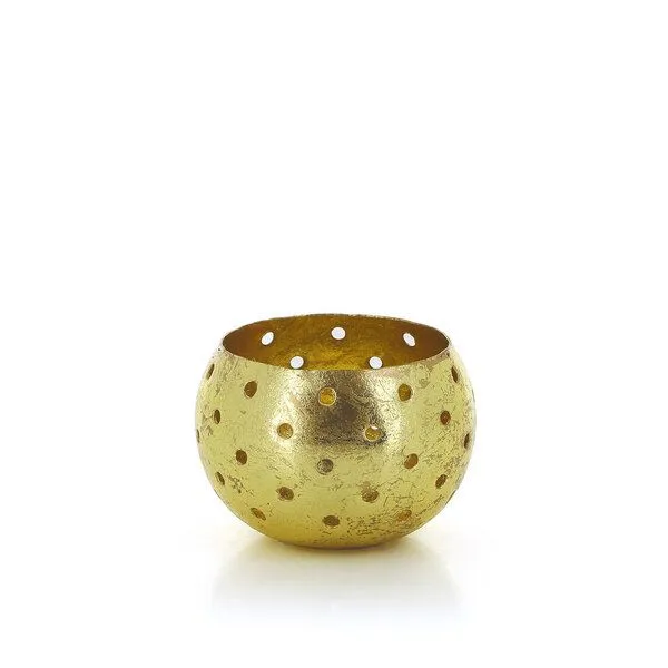 GLOBO Fair Trade GLOBO Fair Trade Großes Windlicht DOTS GOLD aus Eisenblech, Fair Trade aus Indien – Produktbild 1 von 2