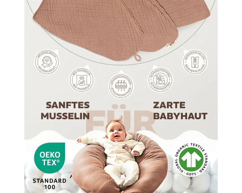 SEI Design Stillkissenbezüge Bezüg für Stillkissen Lagerungskissen Seitenschläferkissen 190x30 cm, Bio Baumwolle, Braun, – Produktbild 3 von 5