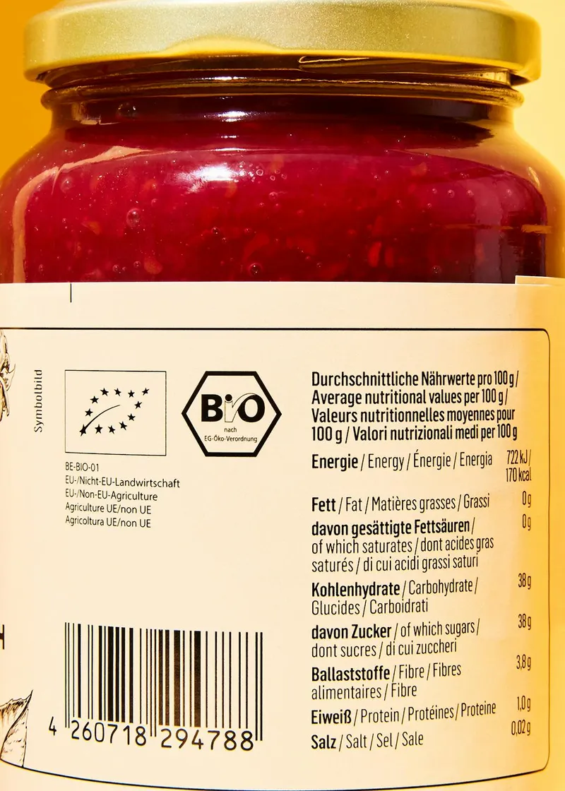 KoRo Bio Fruchtaufstrich Himbeere 12 x 460 g – Produktbild 4 von 5