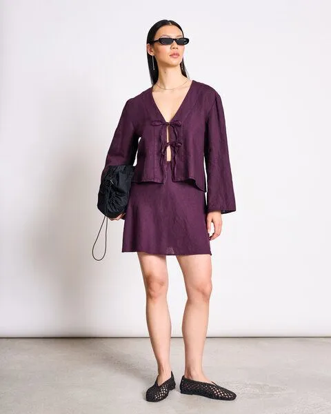 JAN N JUNE JAN N JUNE LEINEN BLUSE SKAGEN, Cherry lacquer, – Produktbild 1 von 4