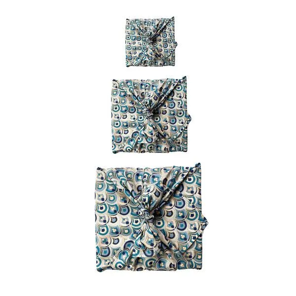 FabRap Gift Wrap FabRap Gift Wrap Wiederverwendbare Geschenkverpackung Furoshiki - Set mit drei Größen (einseitig), Art deco (blau und rosa), – Produktbild 1 von 4
