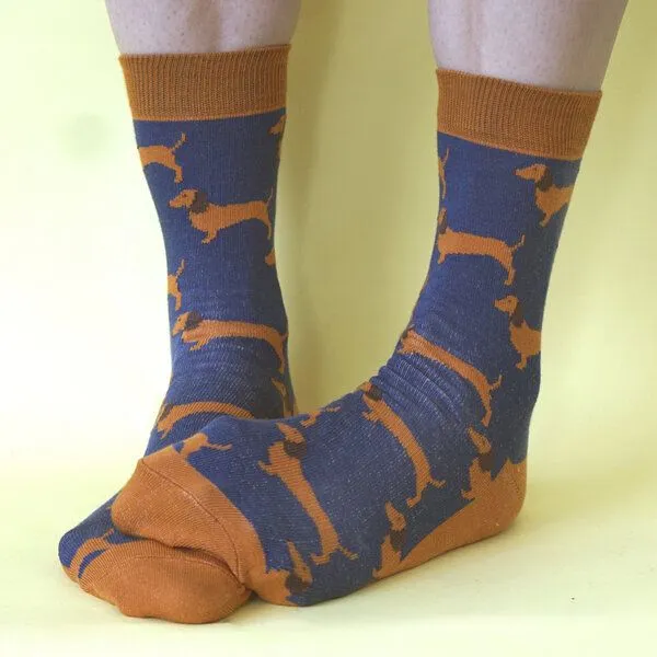 Fräulein Prusselise Fräulein Prusselise Dackel Socke Sausagedog blau orange bunt gemustert – Produktbild 2 von 3