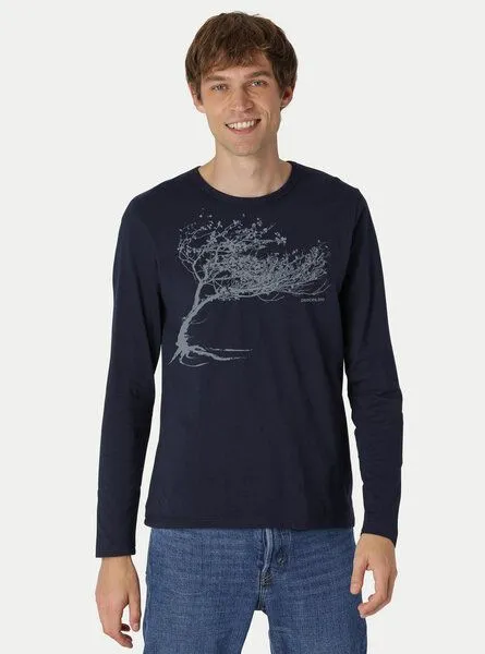 Peaces.bio - handbedruckte Biomode Peaces.bio - handbedruckte Biomode Bio-Herren-Langarmshirt "Windy Tree", Blau, – Produktbild 2 von 3