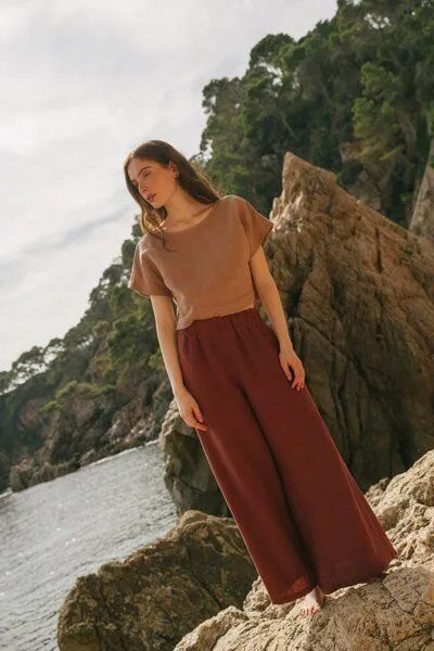 AmourLinen AmourLinen Leinen-Crop-Top mit Knöpfen LISA, Rosy brown (braun), – Produktbild 4 von 4