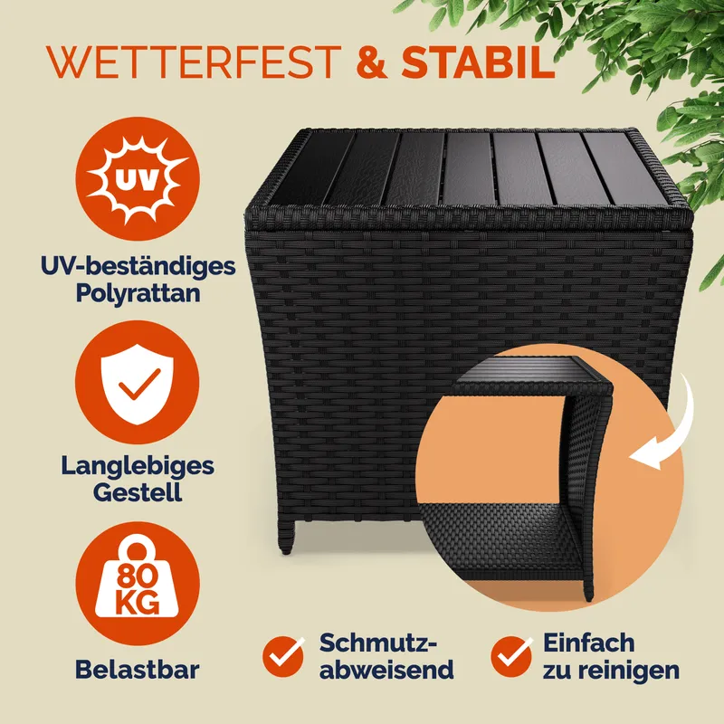 Casaria® Polyrattan Beistelltisch Vedis Schwarz 45x45x40cm, Schwarz, – Produktbild 2 von 2