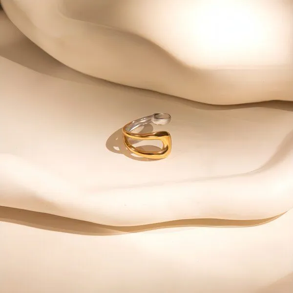 ELEKTROPULLI ELEKTROPULLI Größenverstellbarer Silber FLOOD Ring, Gold, – Produktbild 3 von 4