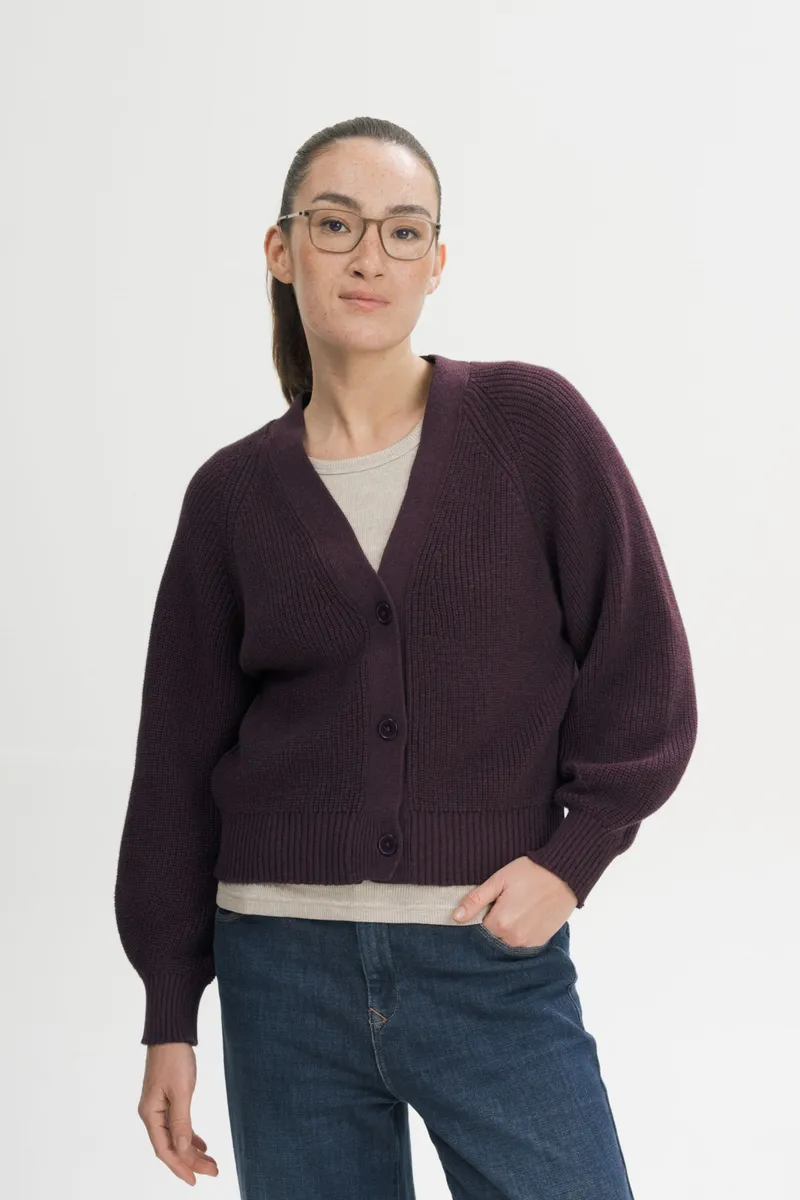MELA MELA Damen vegan Strickjacke Aus Rippstrick Bhuma Elderberry Melange, Violett, – Produktbild 2 von 2