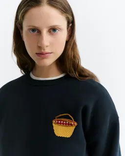 thinking mu Thinking MU Damen vegan Sweatshirt Jodie Mit Gesticktem Korb Marineblau – Produktbild 1 von 1