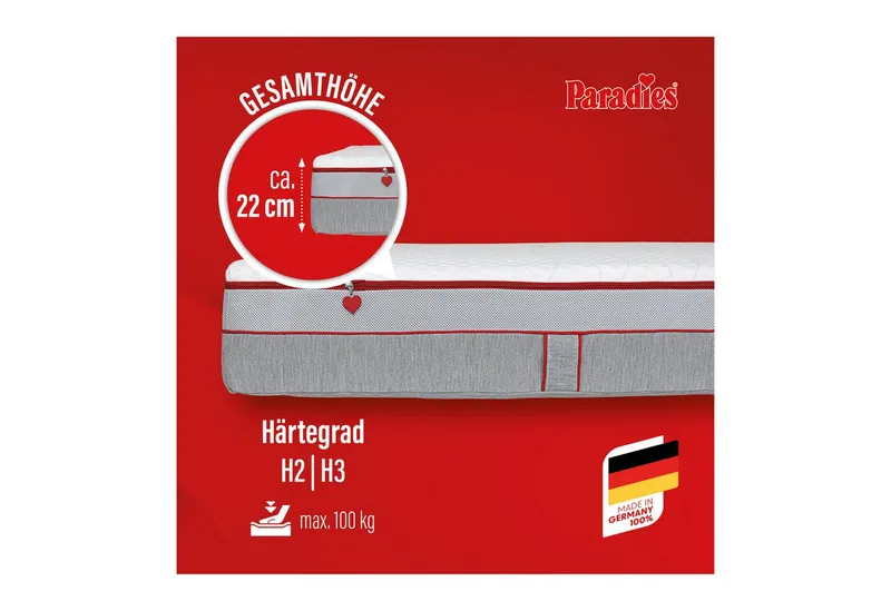 Paradies Federkernmatratze Neuheit: Paradies Perfekta TFK, 90x200, 140x200 cm & weitere Größen, Paradies, 22 cm hoch, Matratze mit 1.000 Federn für maximale Punktelastizität und Komfort, Weiß, – Produktbild 3 von 5