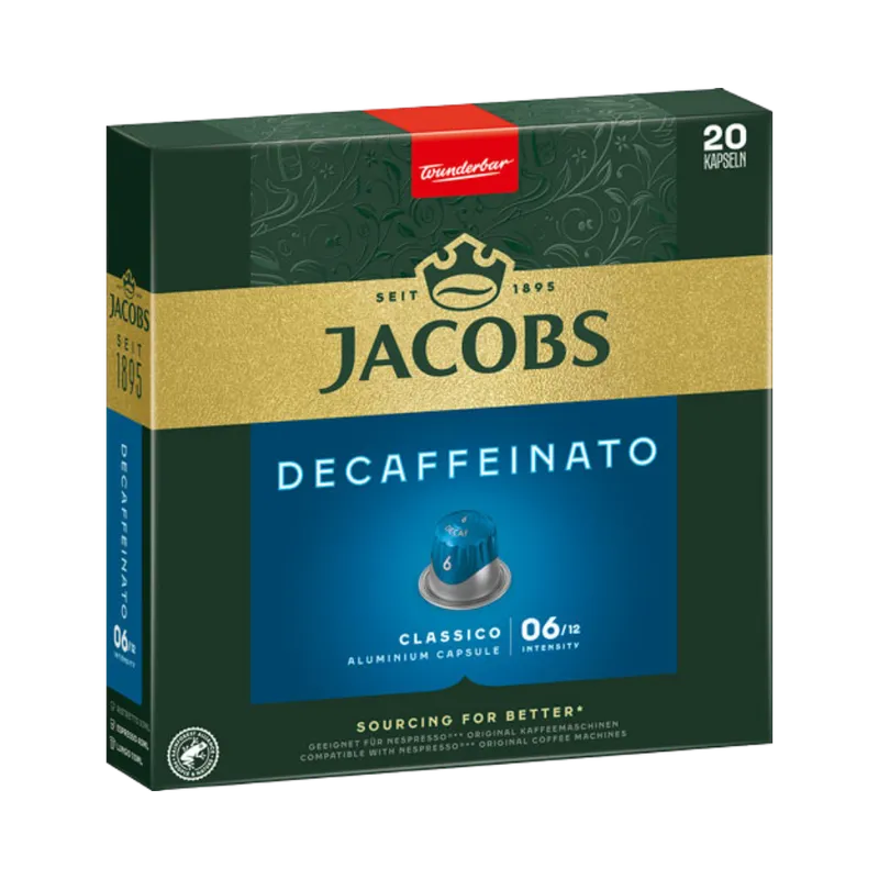 Jacobs Jacobs Classico Decaffeinato 6, koffeinfrei, Nespresso-kompatibel, 20 Aluminium-Kaffeekapseln, 104g – Produktbild 1 von 2