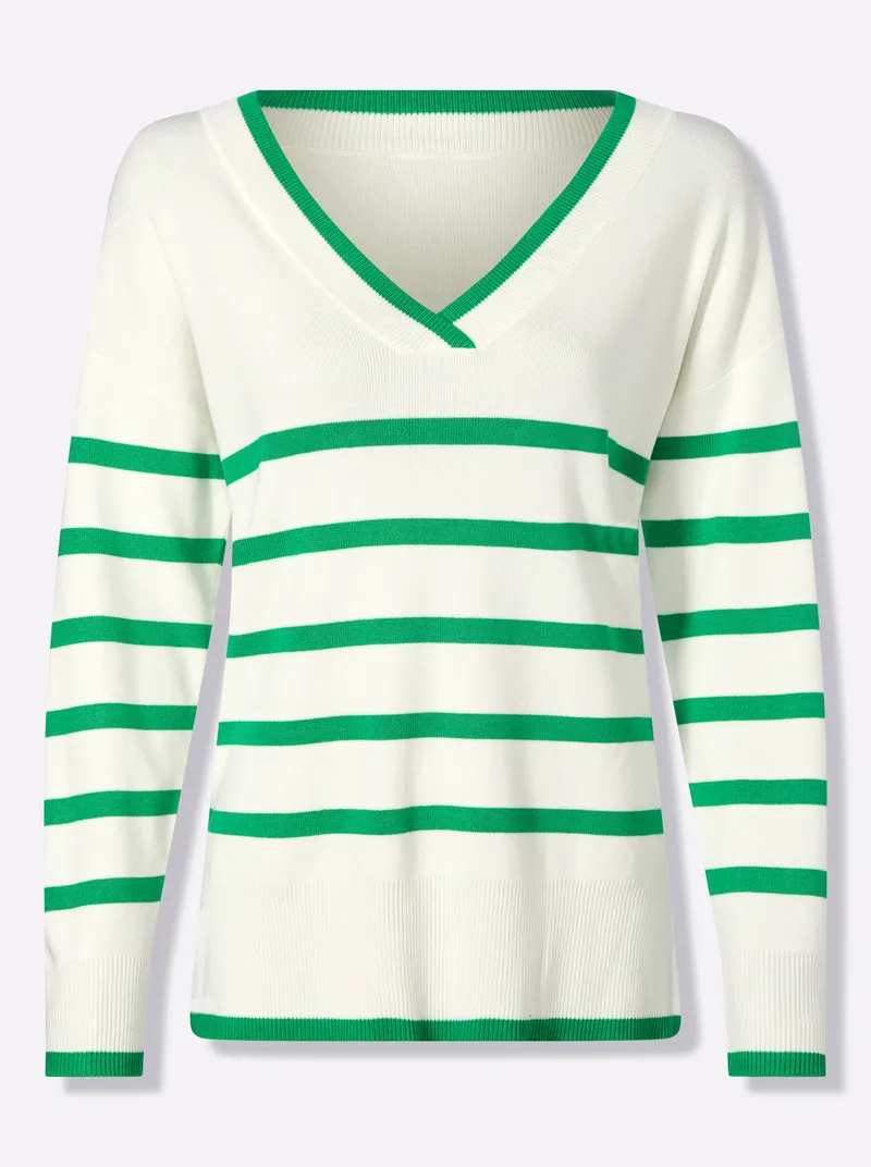 heine Streifenpullover grasgrün-ecru-geringelt, Grasgrün-ecru-geringelt, – Produktbild 1 von 2