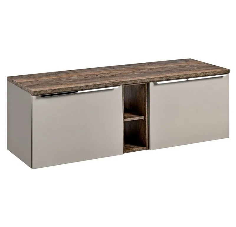 Lomadox Waschbeckenschrank PUEBLA-56-TAUPE taupe mit Vintage Oak 140,4/48,5/46 cm, Beige|braun, – Produktbild 1 von 4