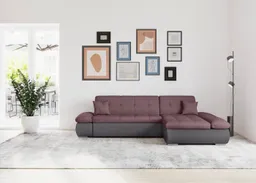 DOMO collection Ecksofa MORIC 300x172 cm, XXL-Sofa mit viel Platz, L-Form, auch in Cord, wahlweise mit Bettfunktion und Armteilverstellung, grau-beere – Produktbild 1 von 1