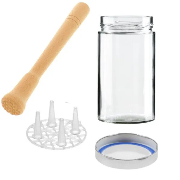 mikken mikken Fermentier Set - 4 Fermentiergläser 720 ml mit Fermentier Gitter, Holzstößel und Deckel (PVC-frei) – Produktbild 2 von 4