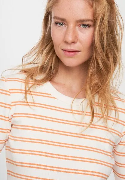 recolution Damen T-Shirt aus weicher Baumwolle (Bio) | DAPHNE STRIPES recolution, Capri orange (orange), – Produktbild 4 von 4