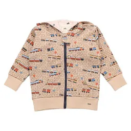 Walkiddy Walkiddy Kinder Sweatjacke GOTS zertifiziert, braun, Zug-Allover „Tiny Trains“, Reißverschluss, weich – Produktbild 1 von 1