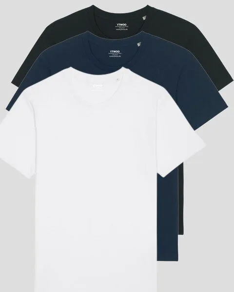YTWOO YTWOO 3er Pack Basic Unisex T-Shirt aus Bio Baumwolle | viele Farbkombinationen | Fair Trade | Nachhaltig, Weiß-schwarz-navyblau, – Produktbild 1 von 3